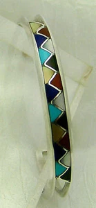 ATEMBERAUBENDES NAVAJO NACHLASS MULTI-STEIN-INLAY STERLINGSILBER MANSCHETTENARMBAND, 6,75" - Bild 1 von 1