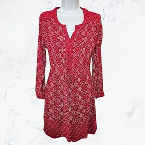 Alya rot-weißes Boho Langarm Kleid mit geometrischem Muster Gr. S - Bild 1 von 6