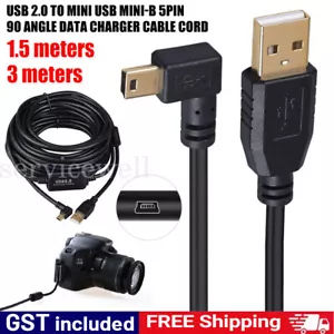 1.5M 3M USB 2.0 A to Mini B Right 5Pin 90 Angle Data Cable Adapter Charger Cord - Picture 1 of 19