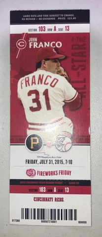 Cincinnati Reds Vs Pittsburgh Pirates Game Day ticket Stub. 7/31/2015 Cover