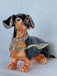 Ciel Collectables Dachshund Dog Brown Trinket Box, Swarovski Crystals & Enamel - Picture 1 of 12