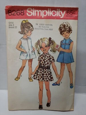 Simplicity 1969 Sewing Pattern #8268 Size 3 Toddler Pantdress -Cut Complete- - Image 1 of 4