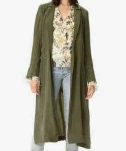 $495 NWT HAUTE HIPPIE SzS MILITARY DEMI CREPE BELTED TRENCH COAT JACKET GREEN - Picture 1 of 7