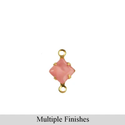 6 毫米粉色 Moonglow 玻璃方形石 2 环设置 — 第 1/4 张图片