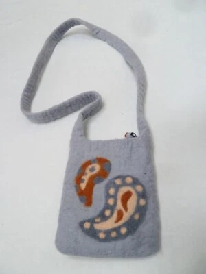 Bolso Bandolera de Fieltro de Lana Cartera Bohemio con Cremallera Hecho a Mano Gris Hecho en Nepal Foto 1 de 4
