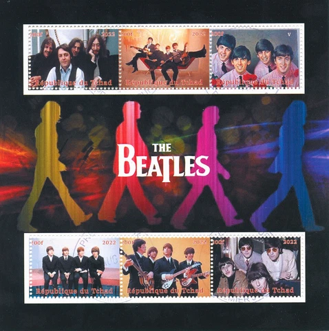 The Beatles Stamps Chad 2022 CTO Music John Lennon Singers Celebrities 6v M/S Cover
