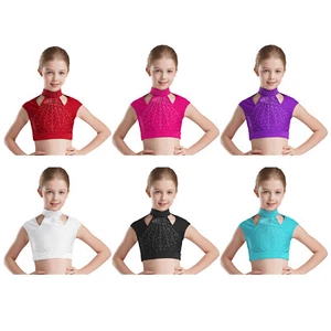 Kids Girls Vest Ballet Shirts Fashion Dancewear Activewear Crop Top Competition - Picture 1 of 61