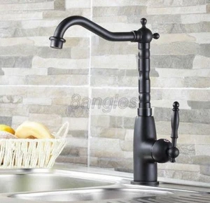 Black oil Brass Swivel Kitchen Faucet Single Handle Hole Sink Mixer Tap 8nf060 - Imagen 1 de 6
