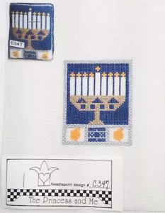 Princess & Me PAM punto ago dipinto a mano C347 MENORAH ornamento tela + guida - Foto 1 di 9