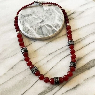 Carnelian Gemstone Beaded Irish Mothers Knot Necklace Natural Stone Ireland - Image 1 of 4