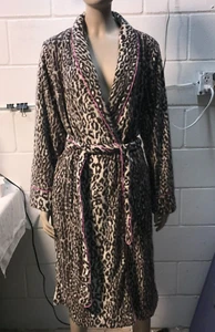 NICK & NORA Cotton Lined FLEECE Black/Brown LEOPARD Lounge Robe/Housecoat XS/S - Picture 1 of 3