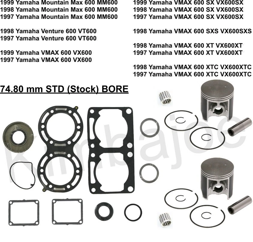 Yamaha 600 mm 1997 1998 1999 VMAX Venture 74,80 mm STD BORE kits de pistón reconstrucción Foto 1 de 1