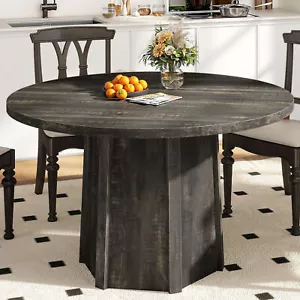 47" Round Dining Table Rustic Farmhouse Industrial Dining Table for 4-6 People - Picture 1 of 9