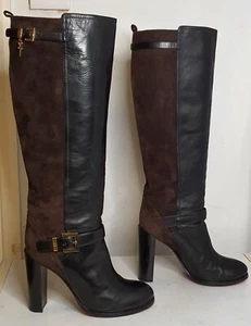 CESARE PACIOTTI Black Leather Suede Belted Knee Riding Boots - size 5 UK £500 - Picture 1 of 20