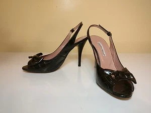 Charles David Peep Toe Sling Back Croc Leather Shoes Heels 8 M Retro Vintage - Picture 1 of 4