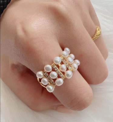 Único AAA 2-3MM Mar del Sur Natural Pan Perla Anillo Talla 14K Oro Relleno Foto 1 de 4