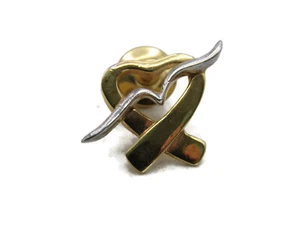Decorative Gold Tone Ribbon Heart & Silver Tone Bird Pin - Picture 1 of 4