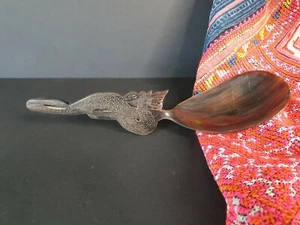 Old Black Buffalo Horn Serving Spoon (a) …beautiful collection and utilitarian - Foto 1 di 5