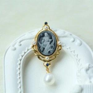 F18 Luna Goddess IN Moon Pearl Agate Black Pearl Pendant Silver 925 - Picture 1 of 1
