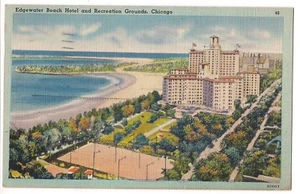 EDGEWATER Beach HOTEL RECREATION Grounds CHICAGO Illinois Postcard Linen 1945 - Picture 1 of 2