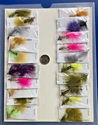 NUEVO DE COLECCIÓN EE. UU. NUEVO LOTE 20 TARJETAS DE COLECCIÓN WOOLY BUGGER SALMON STEELHEAD TRUCHA MOSCAS Foto 1 de 4