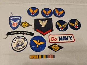 VTG WWII-1970's MILITARY NAVY/ARMY PATCHES LOT 14 EMBROIDERED PATCHES & BAR PIN - Picture 1 of 5