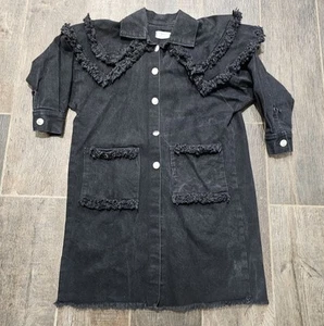 Cappotto spolverino denim nero vintage fatto a mano taglia S ? vedi misure, quarto... - Foto 1 di 20