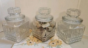Koezes Glass Canister Candy Jar Set of 3 7 1/2" T × 4 1/2" Square Clear Glass - Picture 1 of 10