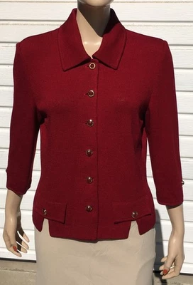 St. John Essentials Santana Knit Jacket with Enamel Buttons sz 6 Dark Red - Image 1 of 4