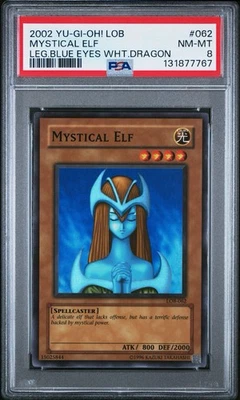 2002 Yu-Gi-Oh! Mystical Elf Legend of Blue Eyes LOB Unlimited Super Rare PSA 8 - Image 1 of 2