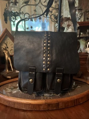 NEW Patricia Nash Armeno Distressed Black Leather Crossbody Messenger  Bag - Image 1 of 4