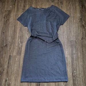 Hugo Boss Damen Kleid Gr. 38 grau blau gestreift Gürtel Viskose BW - Bild 1 von 10