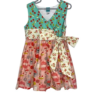 Little Miss Marmalade Girls Cherry Floral Bakery Cotton Wrap Dress Size 6 - Picture 1 of 11