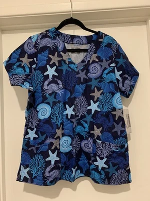 Sea Life Starfish Scrub Top V Neck 2 pockets, New With Tags - Image 1 of 4