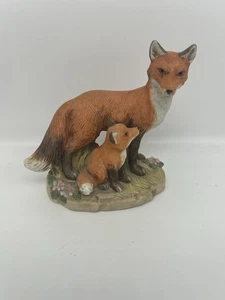Vintage Ceramic Red FOX Mama and Baby Kit Figurine HOMCO #1417 5" tall - Picture 1 of 3