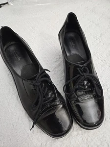 Clarks Womens 7.5M Black Leather Lace Up Oxford Heels Bendables Leather Upper - Picture 1 of 10