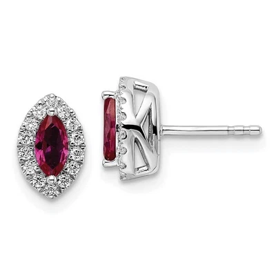 14k White Gold 1/5 Ct Lab Grown Diamond and Lab Created Ruby Stud Earrings - Image 1 of 4