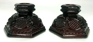 Avon 1876 Cape Cod Collection Candle Holders Set of 2 Ruby Red Glass - Picture 1 of 3