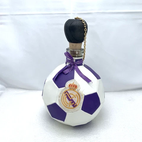 Real Madrid Spain Soccer Ball Purple White Leather 11" Glass Decanter Bottle Cover