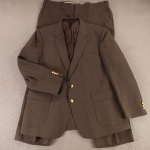 VTG Hopsack Suit L Brown Polyester Patch Pockets 1/4 Lined Summer 44R 42x31 - Picture 1 of 24