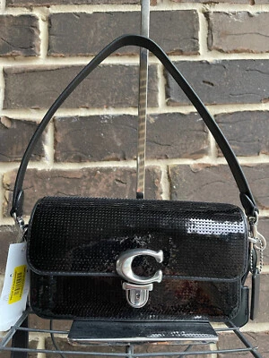NWT $425 COACH Studio Baguette Sequin Shoulder Crossbody Bag Black - Image 1 of 4