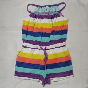 MINI BODEN KID GIRL RAINBOW STRIPE TERRY TOWELLING SUMMER ROMPER CLOTHES 7-8 - Picture 1 of 5
