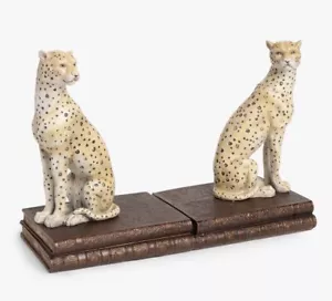 Set of 2 Gold Cheetah Bookends - Manor House Bookshelf Accessory - Picture 1 of 4