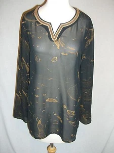 CHICO'S Navy Blue & Gold GALAXY Sheer Tunic Occasion Top - 1 - (M) - NWT - Picture 1 of 6