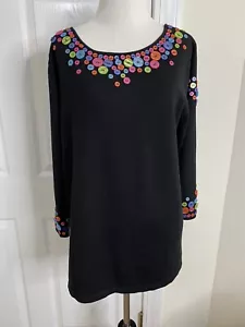 Women’s Bob Mackie Wearable Art Button Accent Scoop Back Sweater •Size L *NWT - Picture 1 of 8
