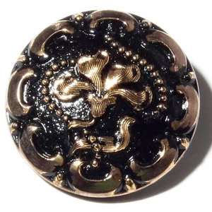 Vintage Tschechisch Schwarz Jugendstil Blume 14k Vergoldet Schwarz Glas Knopf ONYX 28mm - Bild 1 von 3