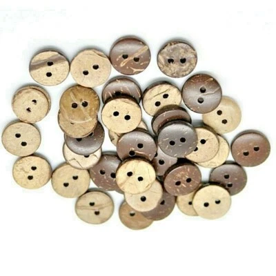 Coconut Shell 2 Holes Sewing Buttons 50Pcs  Brown Color 15mm Sri Lankan Product - Image 1 of 4