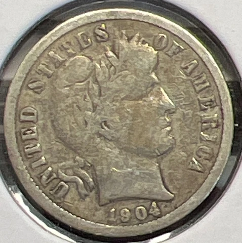 1904 BARBER SILVER DIME GRADES VERY GOOD+ ACTUAL COIN  #C13976 Cover