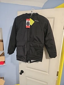 Eddie Bauer Superior Down Winter Coat Hooded Parka Black Fur Trim Boys, M-10/12 - Picture 1 of 18