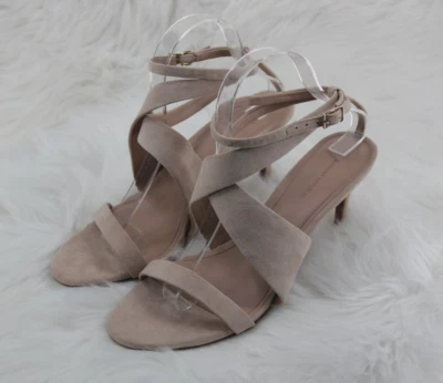 Banana Republic 女式 10 M 码棕褐色米色麂皮绒踝带细高跟鞋 — 第 1/4 张图片